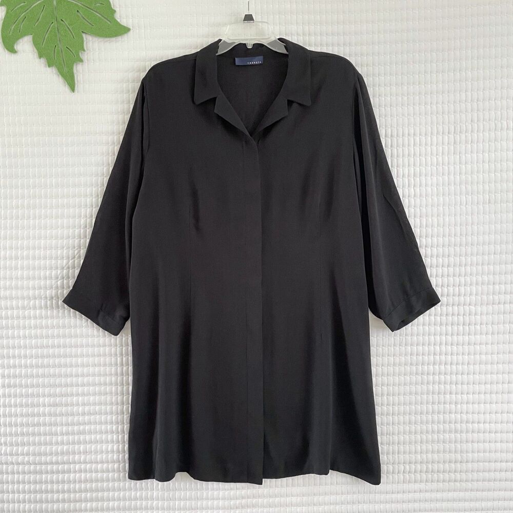 Venezia Black Longline Shirt Plus Size 3X Long Sleeve Buttoned Up Top Business